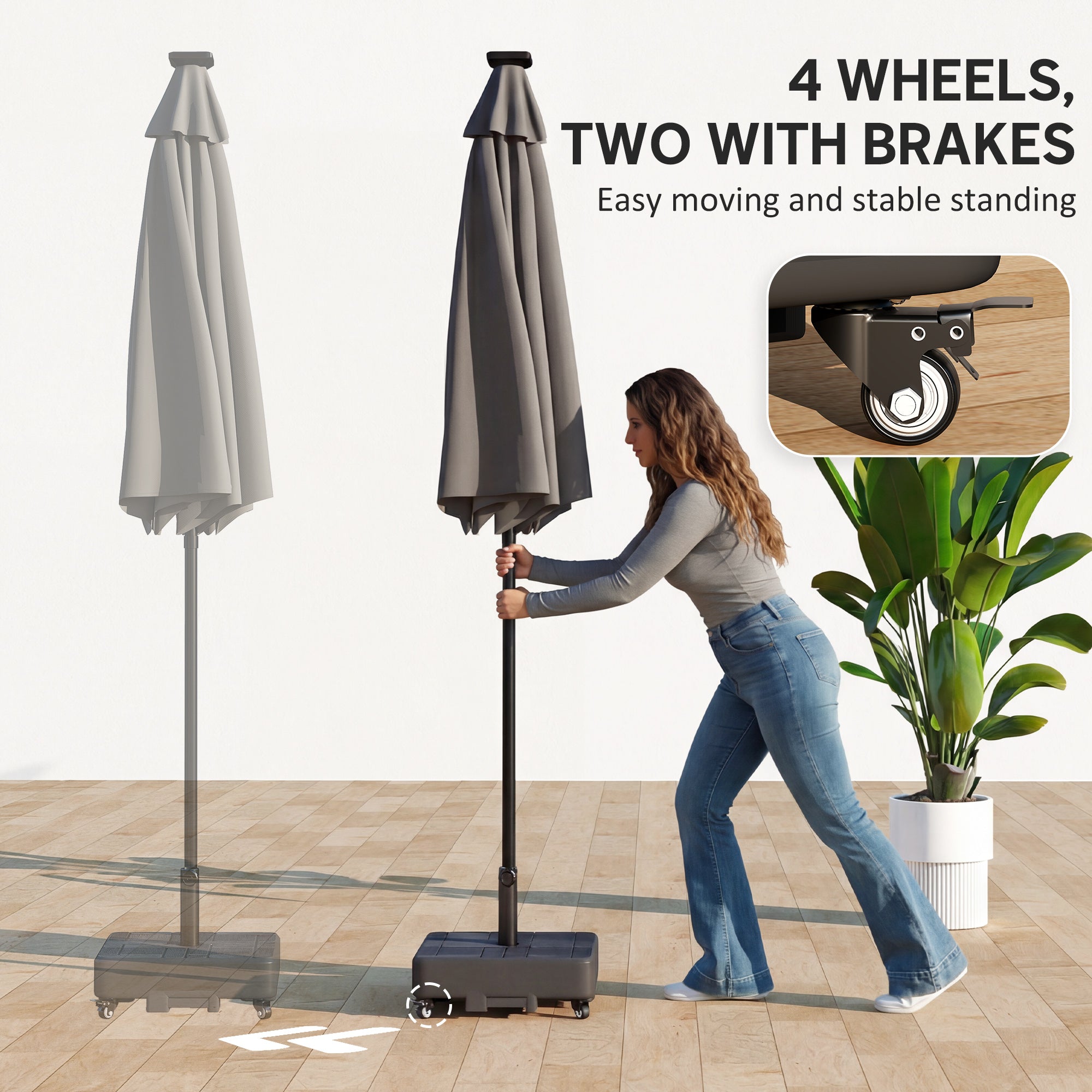 Patio Umbrella Base Outdoor Umbrella Stand with Wheels for 1.5"/1.9" Poles