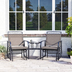 Outdoor Glider Chairs with Coffee Table, Patio 2-Seat Rocking Chair Swing with Breathable Sling for Backyard, Garden and Porch, Brown