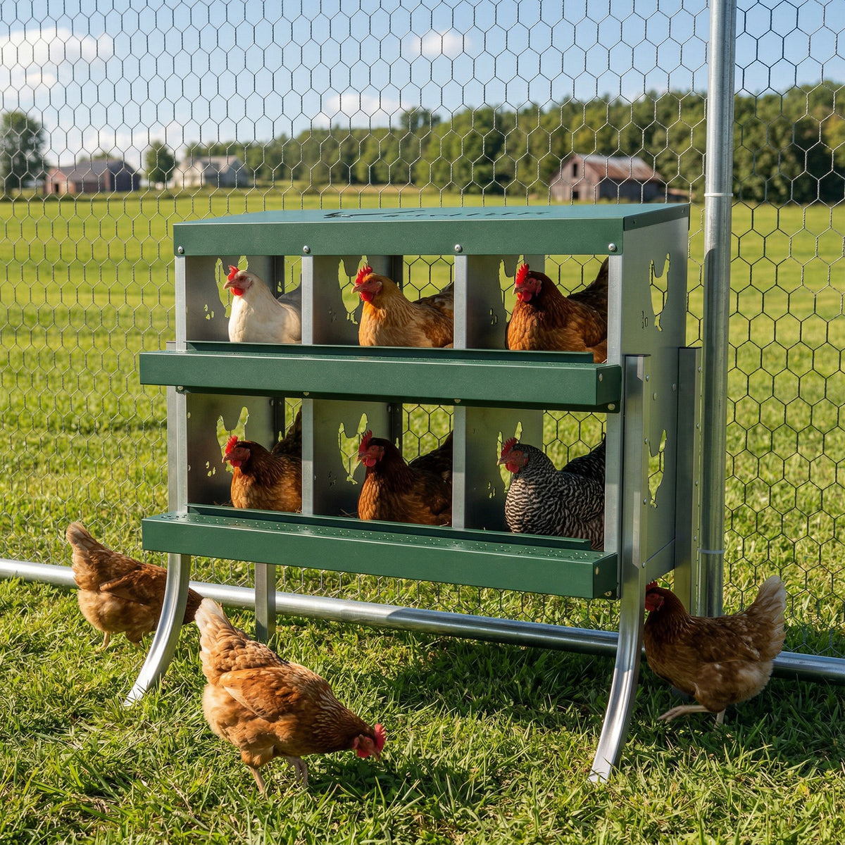 Chicken Nesting Boxes, 6 Compartment Steel Nesting Boxes for Chickens, Wall Mount Egg Laying Boxes with Vented Holes