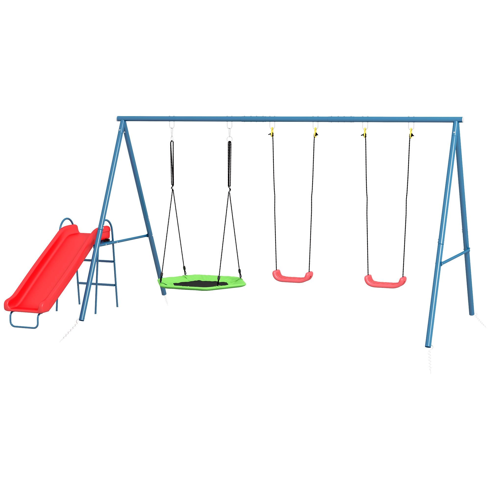 Metal Swing Set for Backyard, 3 in 1 Design with 1 Nest Swing, 2 Seats, 1 Slide, Holds Up to 352 lbs. for Ages 3-8