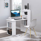 Computer Desk with 6-Tier Storage Shelves, Writing Desk Workstation with Bookshelf for Home Office, White