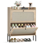 Shoe Cabinet with 2 Flip Drawers, Boho Narrow Shoe Storage Cabinet, Oak