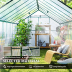 16' x 8' Aluminum Greenhouse Polycarbonate Walk-in Garden Greenhouse Kit with Adjustable Roof Vent, Rain Gutter and Sliding Door for Winter, Clear