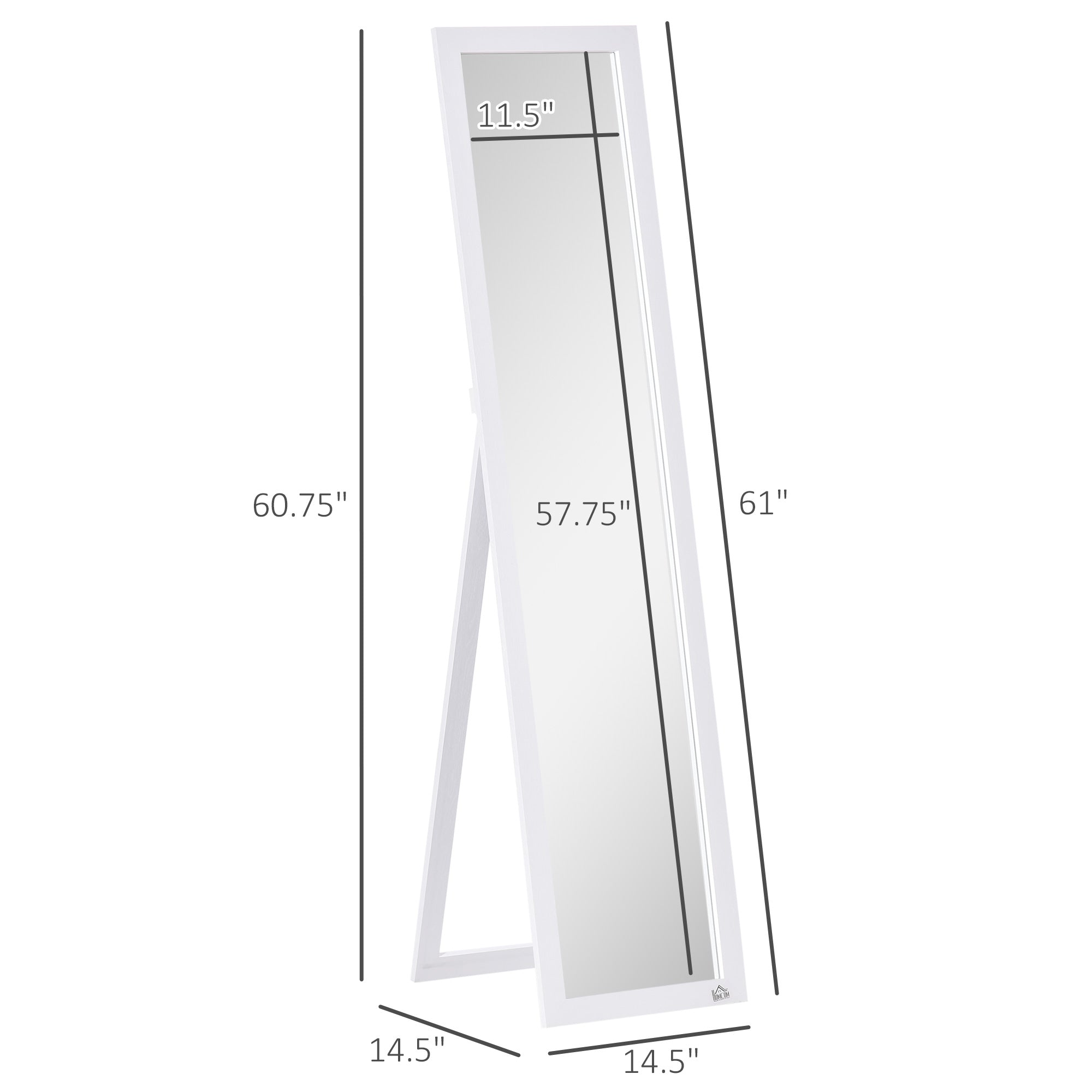 Full Length Glass Mirror, Freestanding or Wall Mounted Dress Mirror for Bedroom, Living Room, Bathroom, White