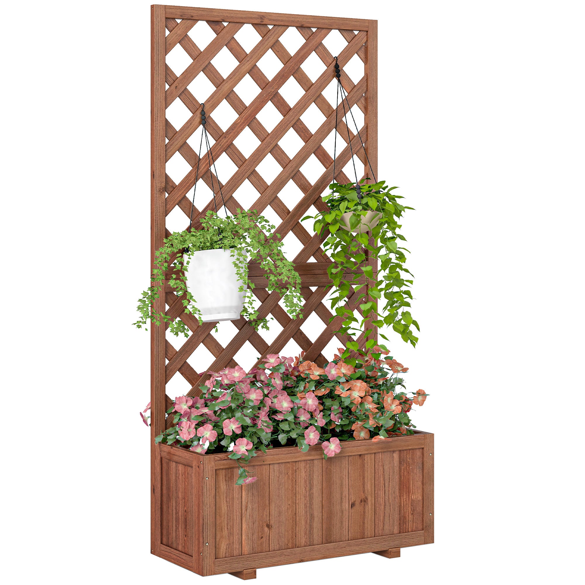 Wooden Raised Garden Bed, Raised Planter Box, Planter with Trellis for Climbing Plants Flowers, Orange