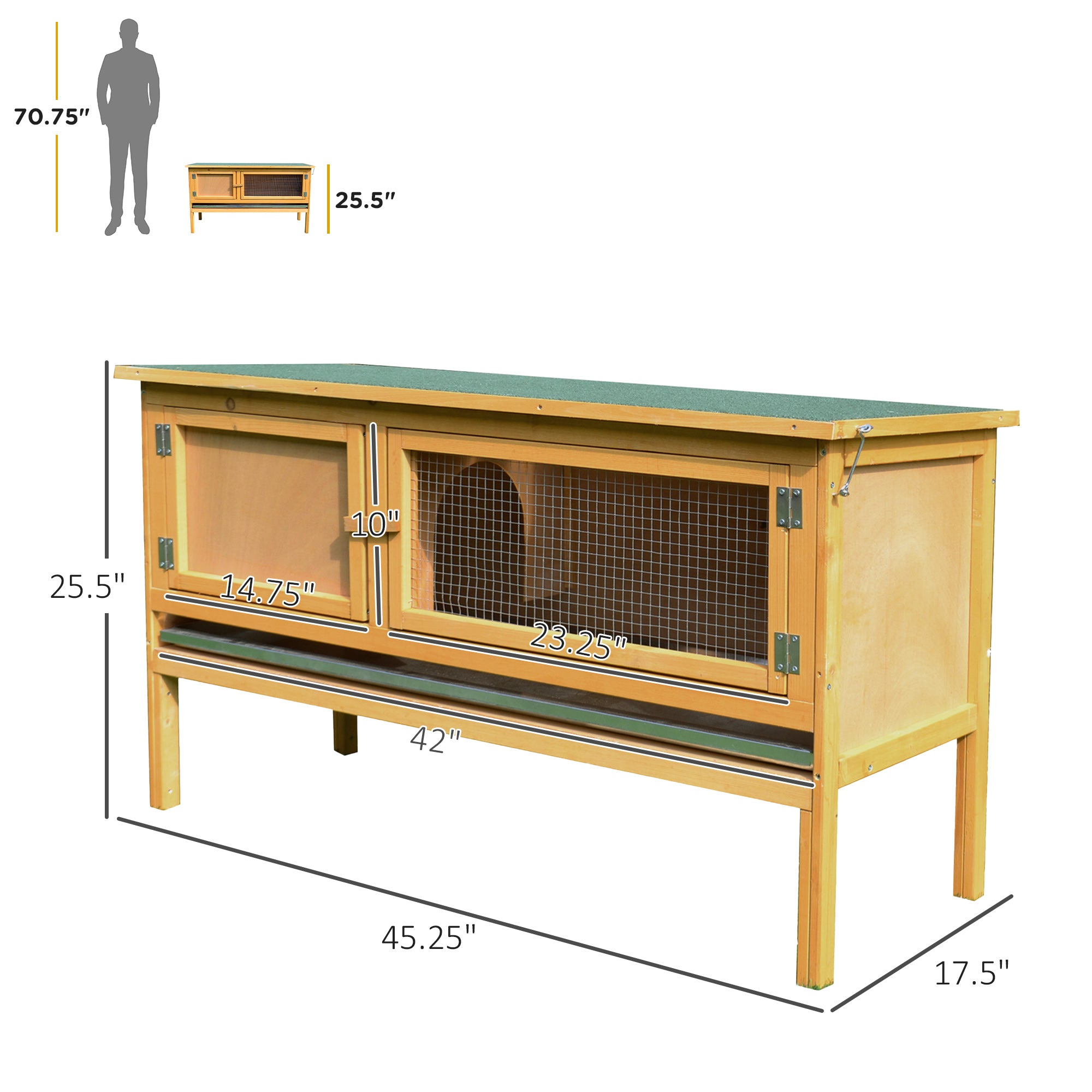 Wooden Rabbit Hutch Bunny Cage with Openable Waterproof Roof, No Leak Tray Solid Fir Wood Build for Rabbits, Chickens, Ducks, Indoor/Outdoor