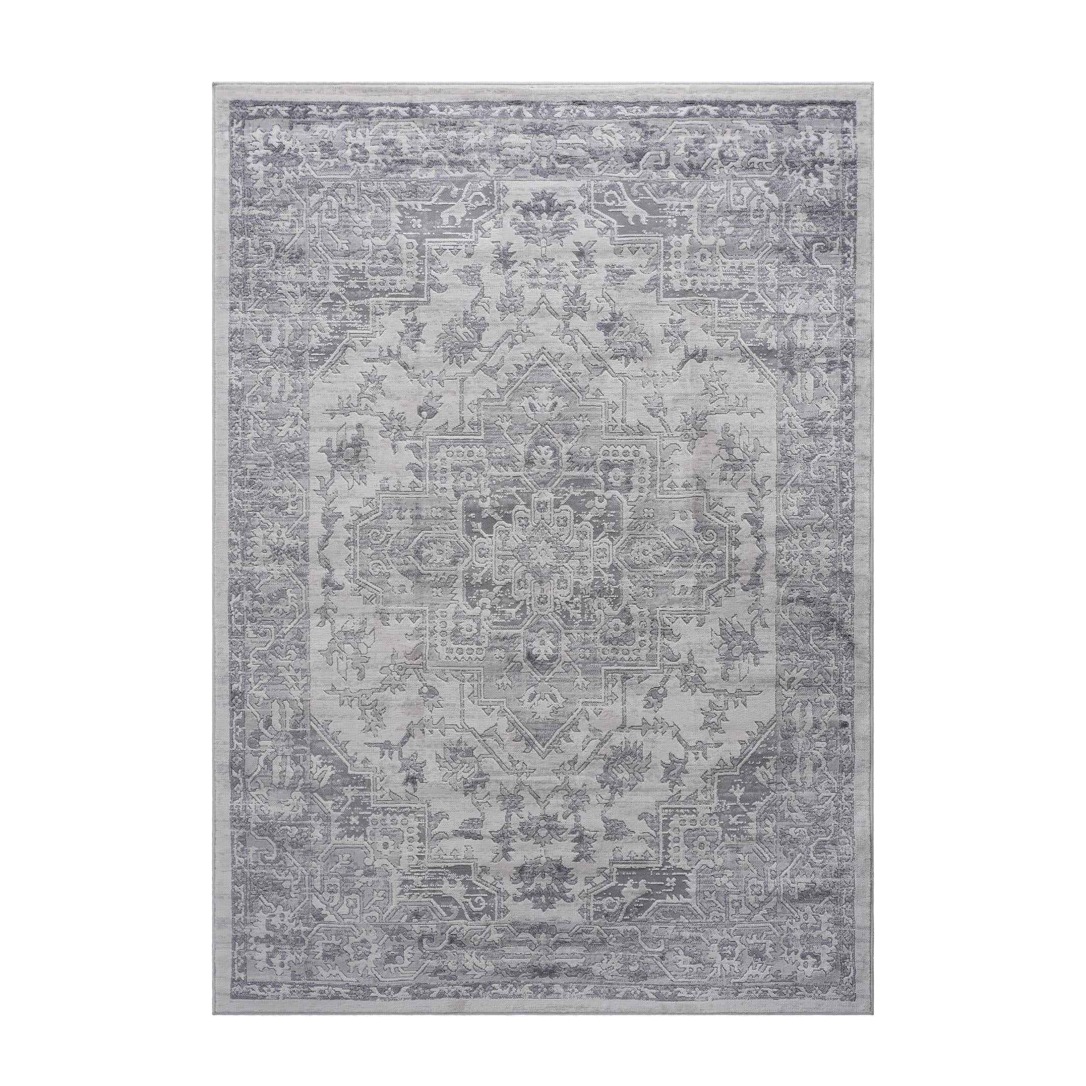 Naar 6x9 Stain-Resistant Area Rug with Non-Shedding Design and Cotton Backing, Kid and Pet-Friendly Carpet, 93" L x 79" W x 0.35" H, Silver
