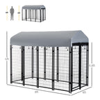 Outdoor Dog Kennel with Roof, 8' x 4' x 6' Heavy Duty Welded Wire Dog Playpen Enclosure with Escape-proof Lock, UV-Resistant & Waterproof Cover, for Large Dogs, Silver