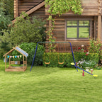 Wooden Sandbox with Canopy, House Design for 3-7 Years Old, Brown
