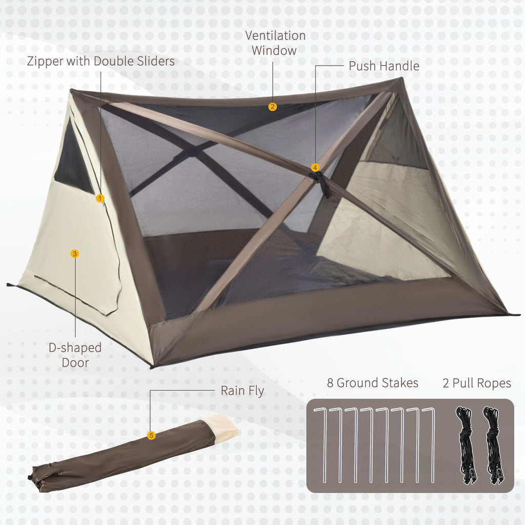 2-3 People Pop Up Camping Tent Waterproof Automatic Instant Tent Portable Cabana Beach Tent with Rainfly, Carry Bag, Windows and Doors, Outdoor Camping Hiking Indoor