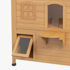 2-story Cat House Outdoor, Weatherproof Wooden Cat Enclosure for Feral Cats with Escape Door, Openable Roof, Jumping Platforms, Natural
