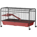48" L Small Animal Cage, Pet Play House for Rabbit Hutch or Ferret with Feeder, Rolling Wheels, Platform, Ramp