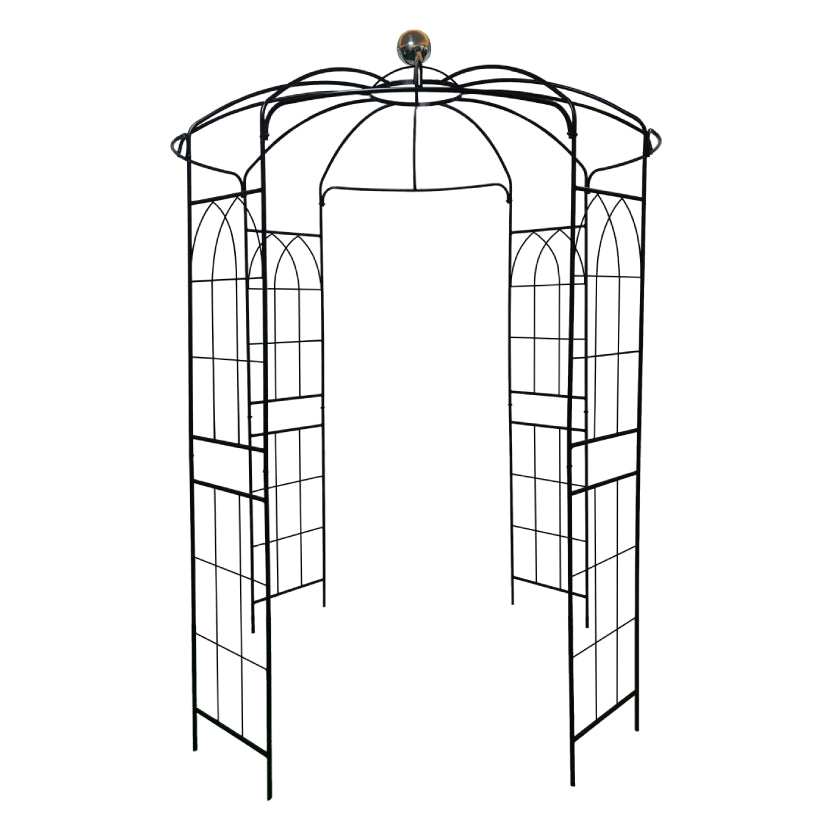 Metal Garden Arch Arbor with Anti-Rust Coating, Birdcage Shape Pergola Pavilion for Wedding, Ceremony, 81.5" L x 81.5" W x 114" H, Black