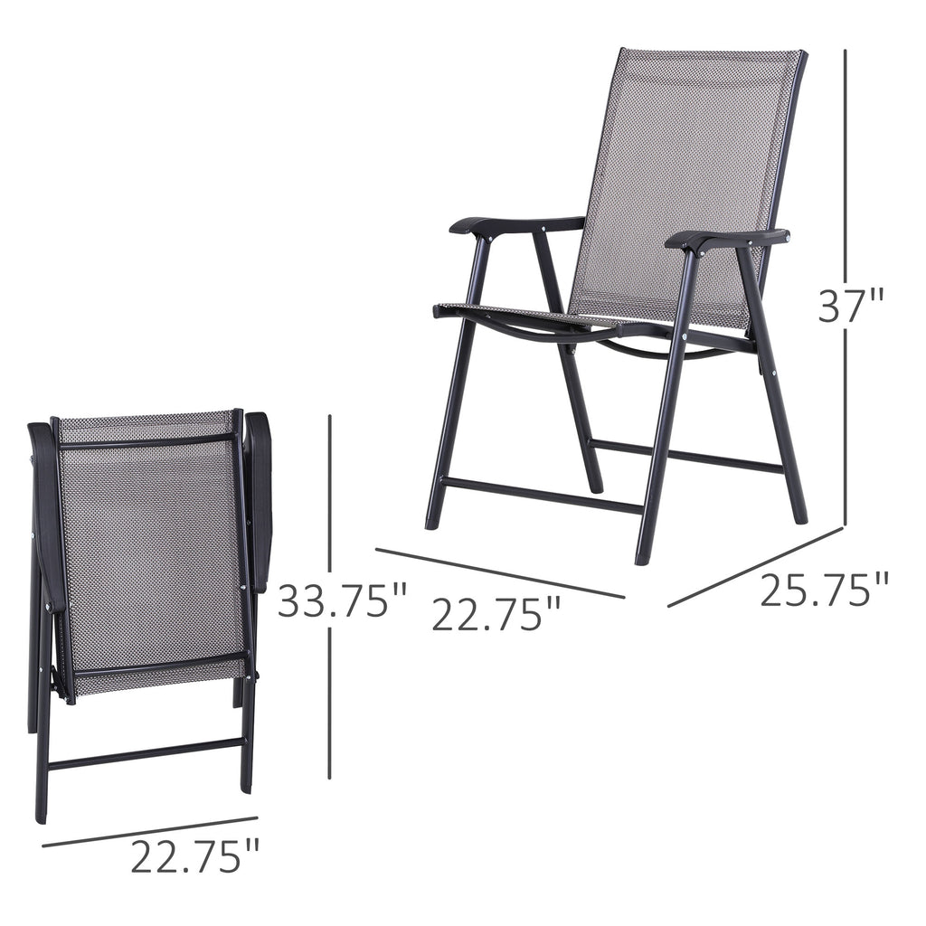 Set of 2 Outdoor Folding Chairs, Stackable Patio Dining Chairs with Armrests, Metal Frame, Gray