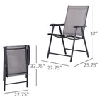 Set of 2 Outdoor Folding Chairs, Stackable Patio Dining Chairs with Armrests, Metal Frame, Gray
