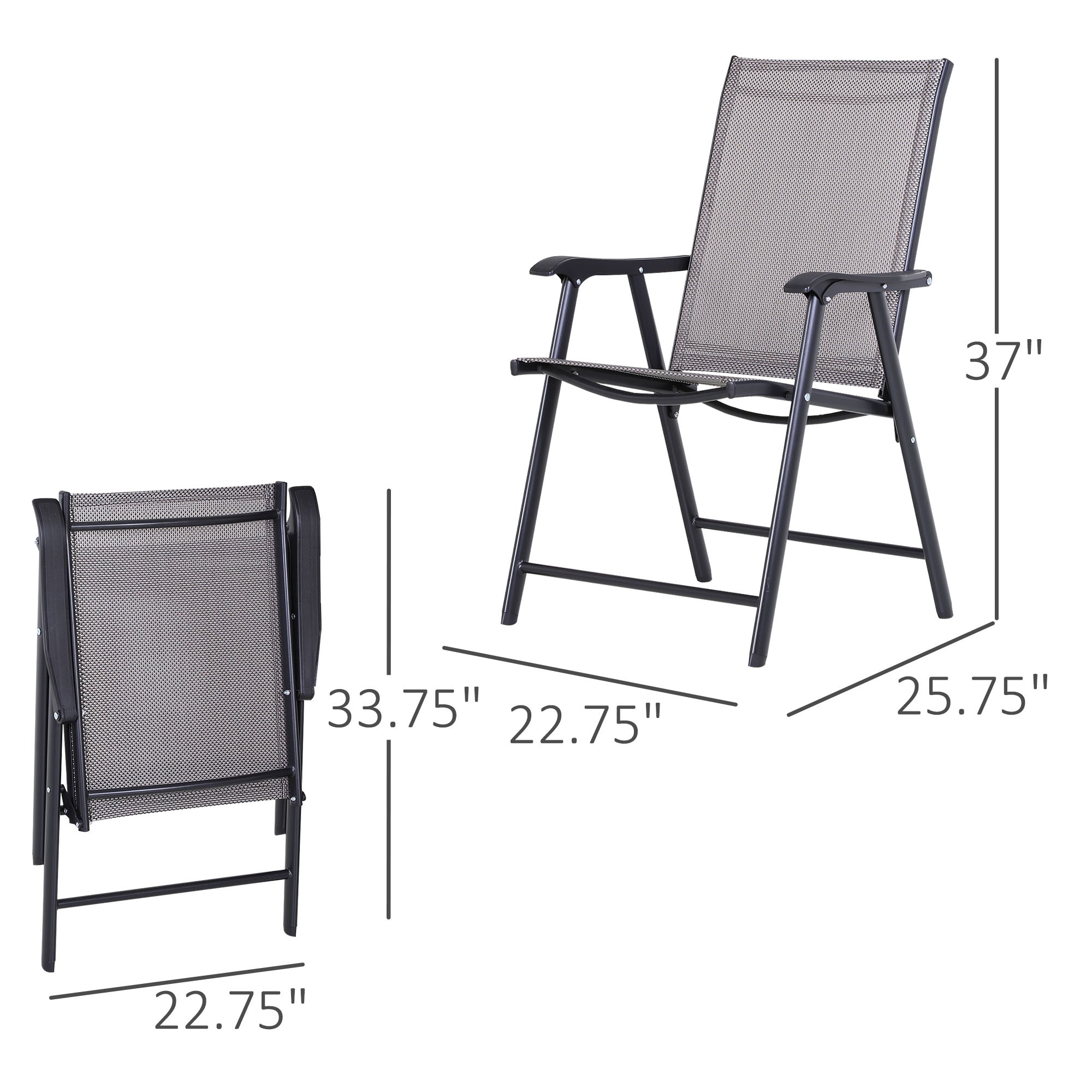 Set of 2 Outdoor Folding Chairs, Stackable Patio Dining Chairs with Armrests, Metal Frame, Gray