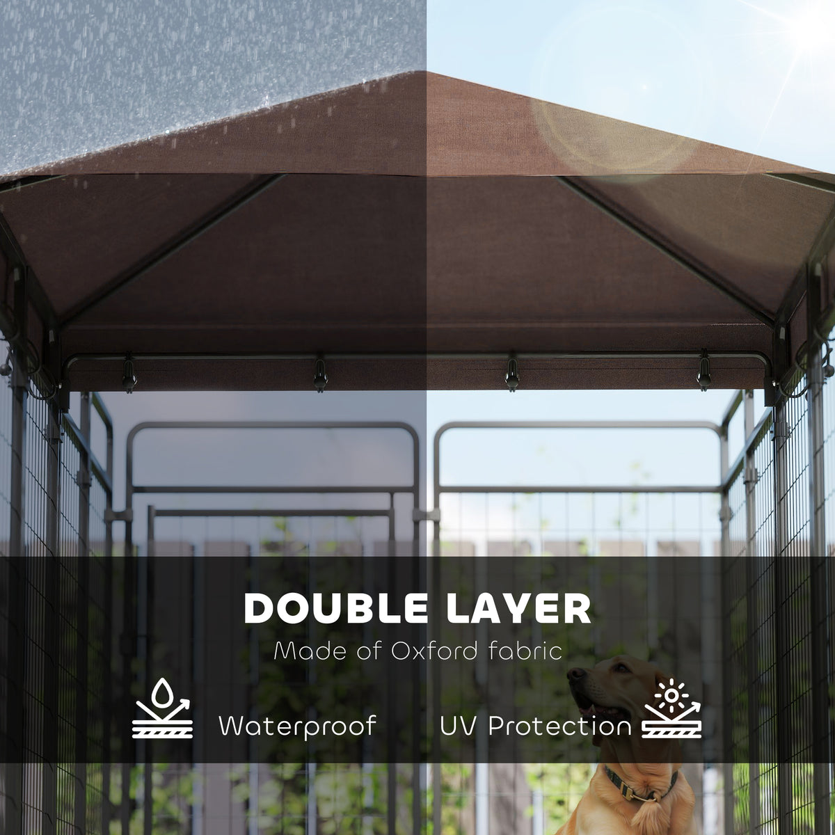 Dog Kennel Outdoor with Waterproof Canopy, Dog Run with Galvanized Chain Link, Secure Lock, for Backyard and Patio, Large and Medium Sized Breeds, Chickens, Ducks, 9.3' x 4.6' x 5.2'