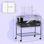 Two-Story Small Animal Cage Removable from Stand, Pet Habitat with Shelf & Wheels, 33" x 18.5" x 35", Charcoal Gray