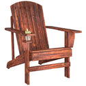 Oversized Adirondack Chair, Outdoor Fire Pit and Porch Seating, Classic Log Lounge w/ Built-in Cupholder, Brown