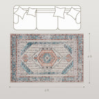 4x6 Area Rug, Vintage Machine Washable Rug, Non-Slip Floor Carpet for Living Room, Bedroom, Dining Room, Brown and Blue