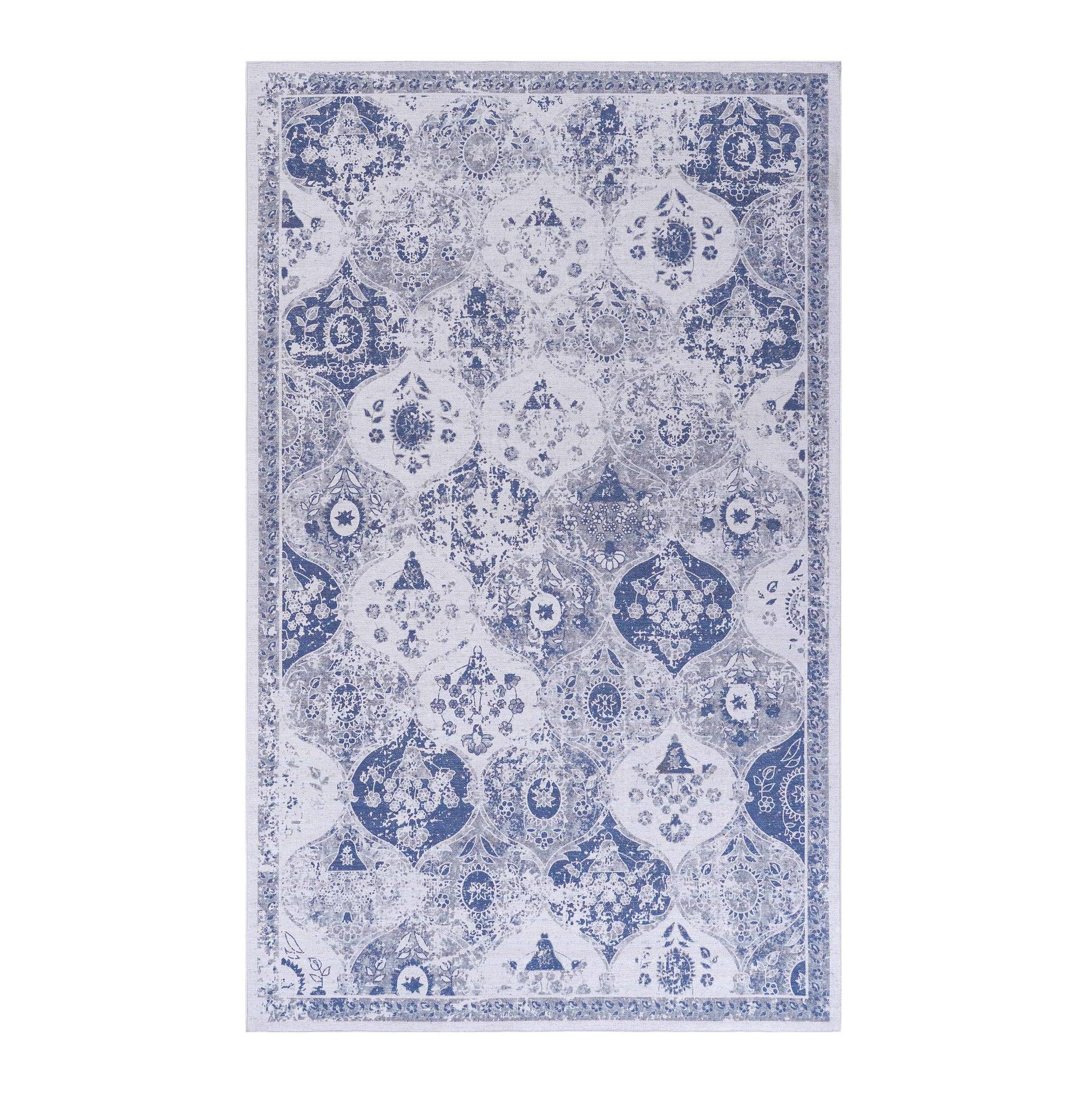 6x9 Washable Low-Pile Non-Slip Non-Shedding Area Rug, Kid and Pet Friendly, Foldable Carpet for Living Room, Bedroom, Kitchen, Blue