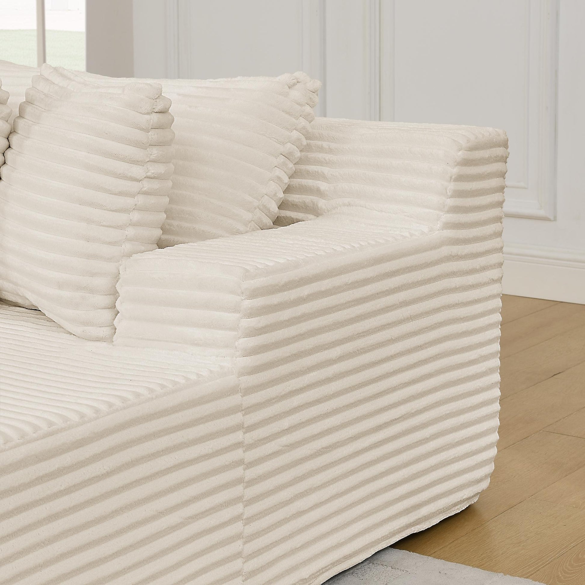 2-Seater Compressed Foam Lounge Sofa with Velvet Fabric and No Wood Frame, Loveseat Ideal for Bedroom, 83" L x 63" W x 25" H, Beige