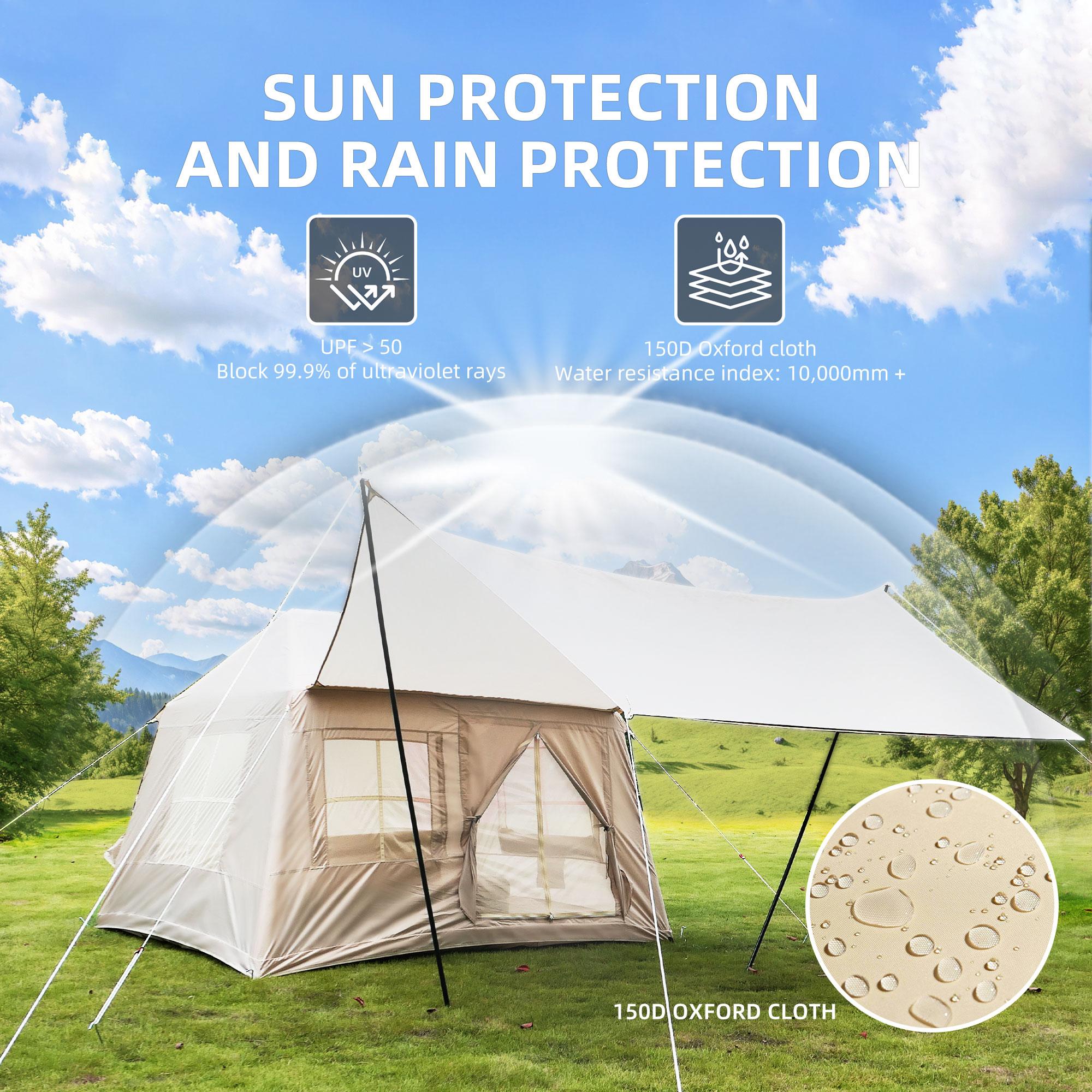 Inflatable 4-Season Camping Tent with Easy Setup, Windproof Family Tent with Skylight Top, 102.5″ L x 86.5″ W x 71″ H, Beige