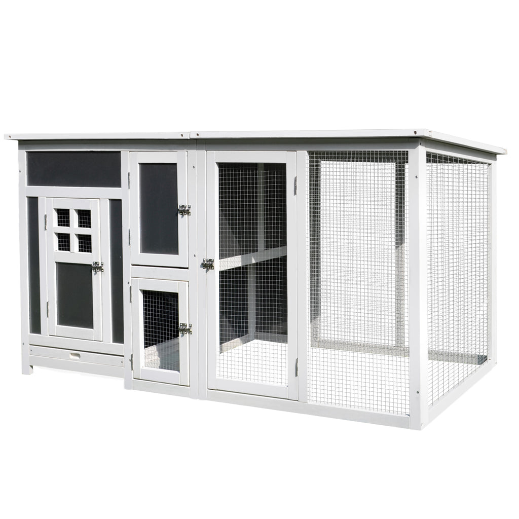 63" Chicken Coop Wooden Chicken House Rabbit Hutch Poultry Cage Hen Pen Backyard PC Roof with Run Box