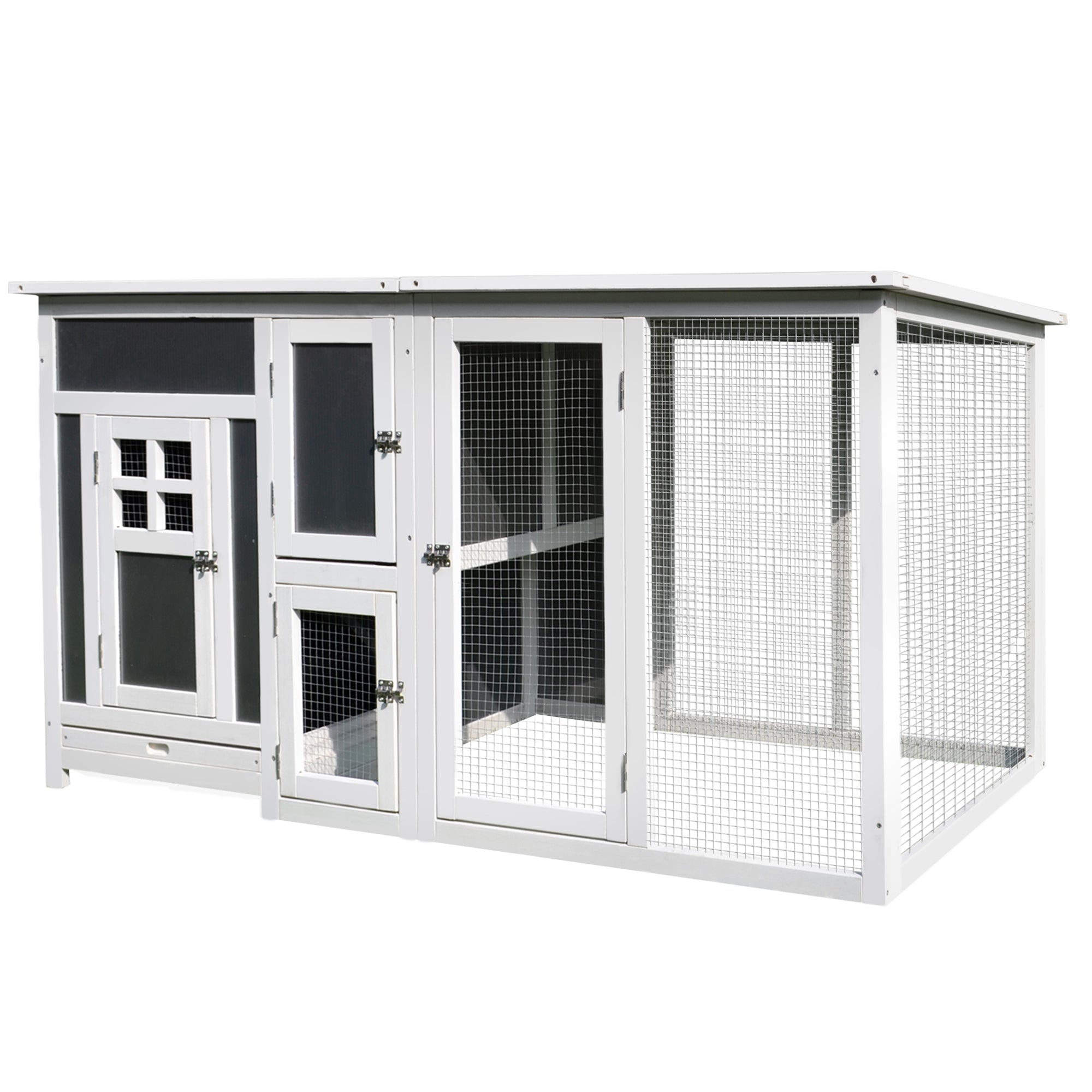 63" Chicken Coop Wooden Chicken House Rabbit Hutch Poultry Cage Hen Pen Backyard PC Roof with Run Box