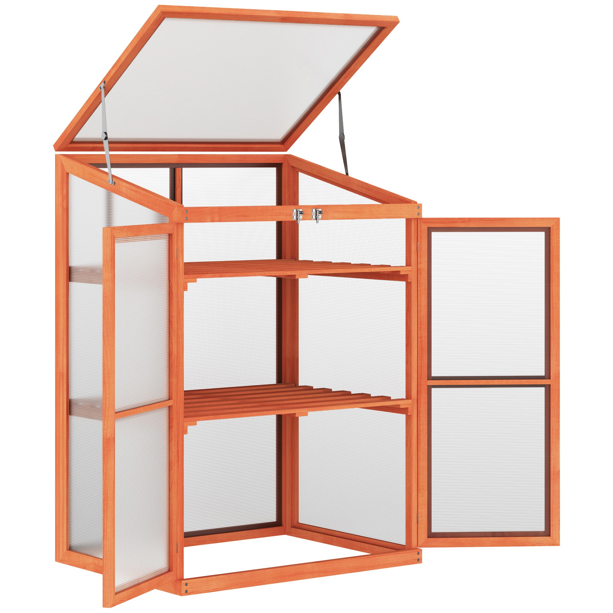 Wooden Cold Frame Greenhouse Small Mini Planter Box, 30" L x 24" W x 44" H, Golden Red Finish