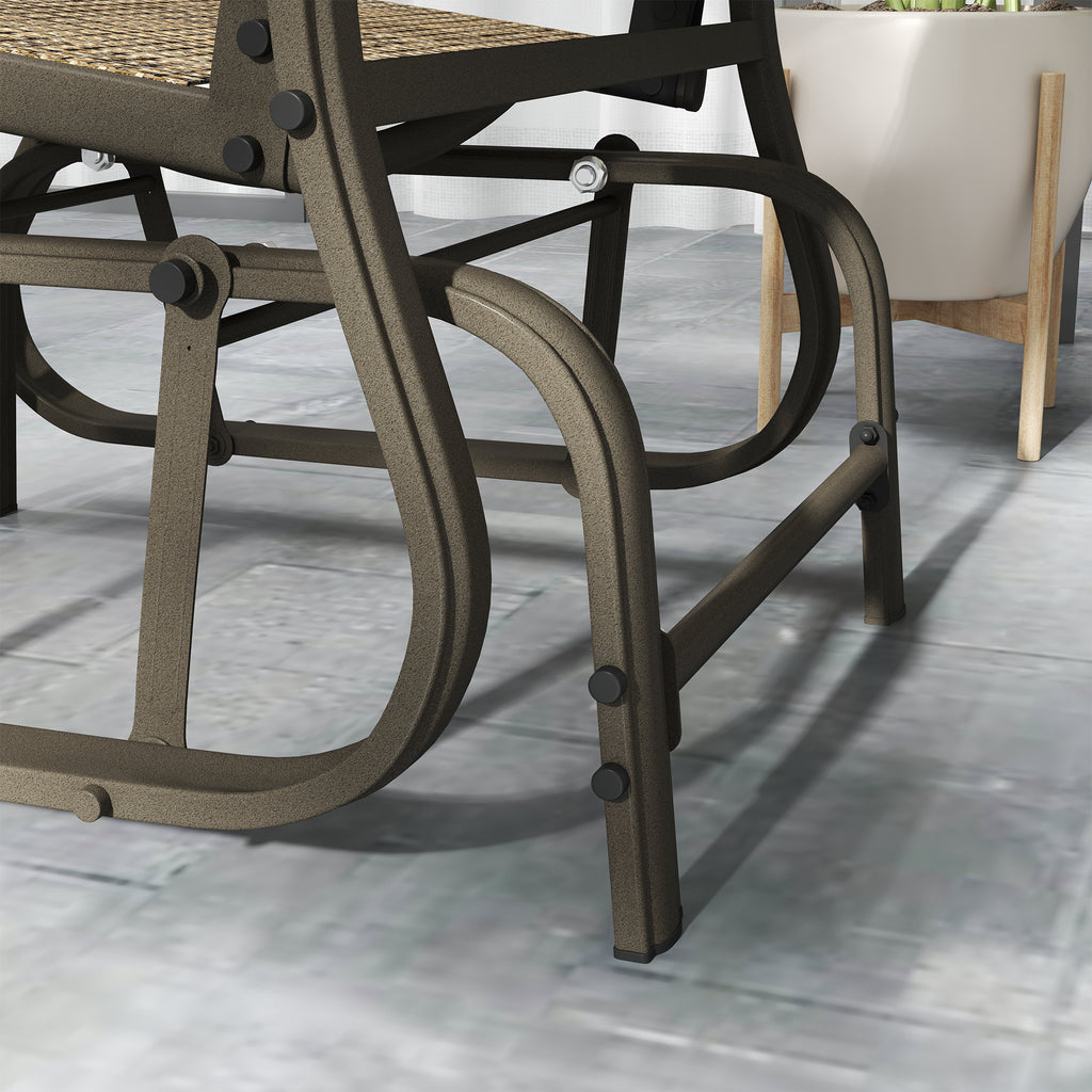 3-Piece Outdoor Gliders Set Bistro Set with Steel Frame, Tempered Glass Top Table for Patio, Garden, Light Mixed Brown