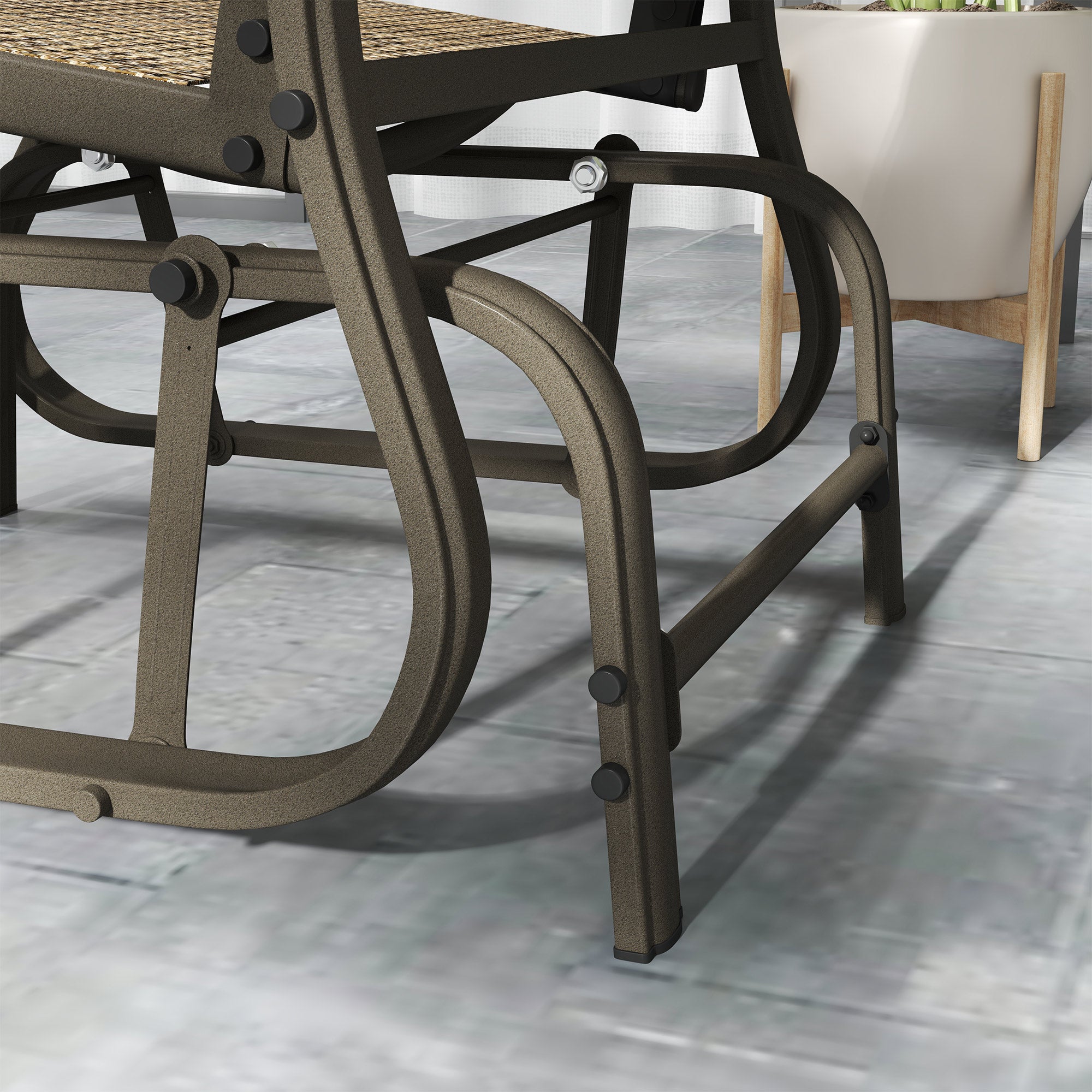 3-Piece Outdoor Gliders Set Bistro Set with Steel Frame, Tempered Glass Top Table for Patio, Garden, Light Mixed Brown