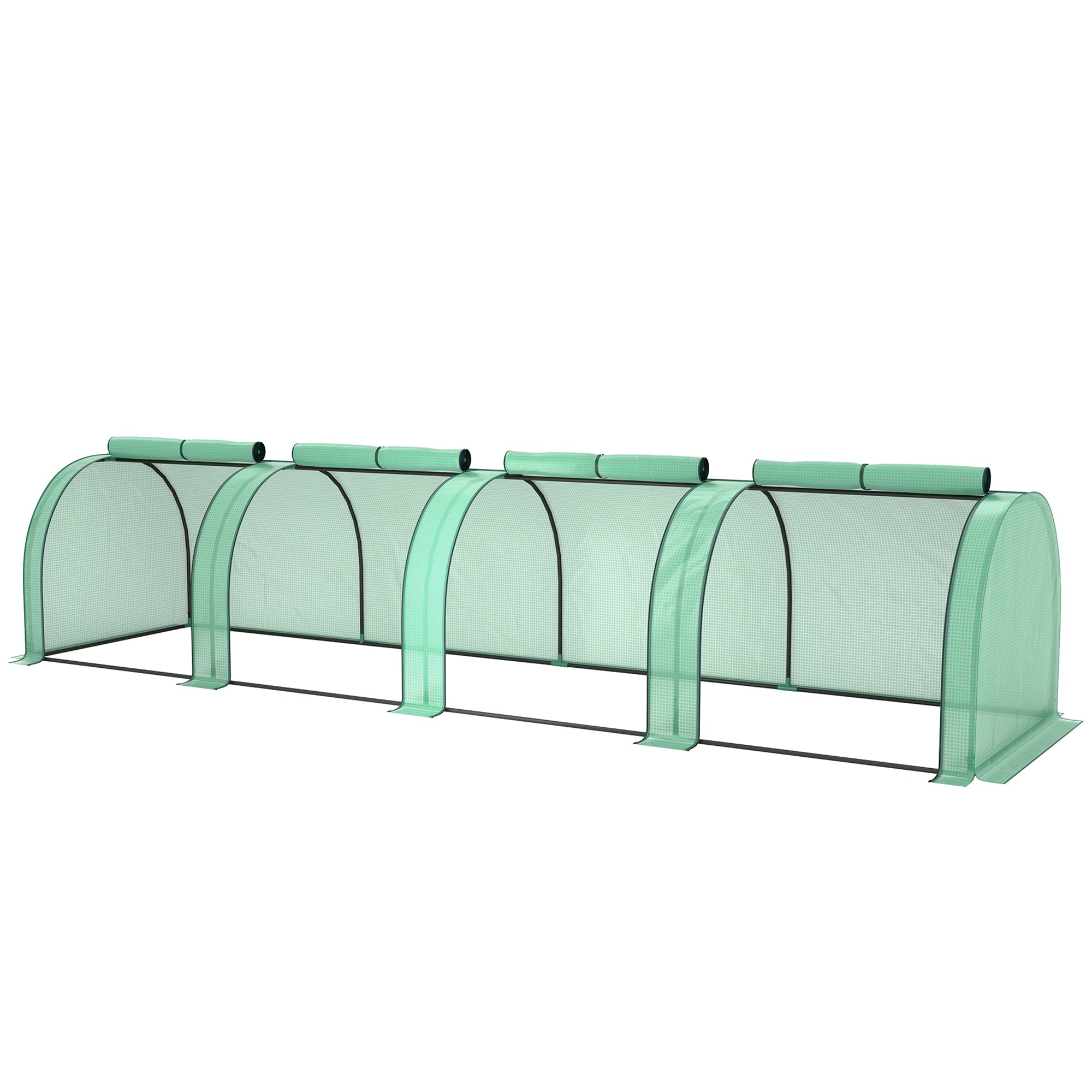 13' L x 3' W x 2.5' H Portable Tunneled Greenhouse with 4 Zippered Doors, Water/UV Fighting PE Cover, Green