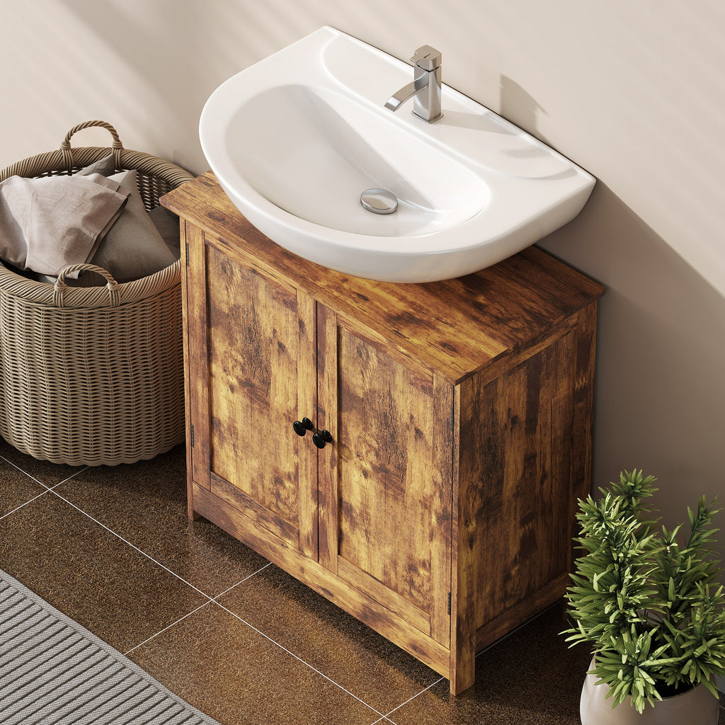 Bathroom Vanity Cabinet, Under Sink Bathroom Cabinet with 2 Doors and Adjustable Shelf, Rustic Brown
