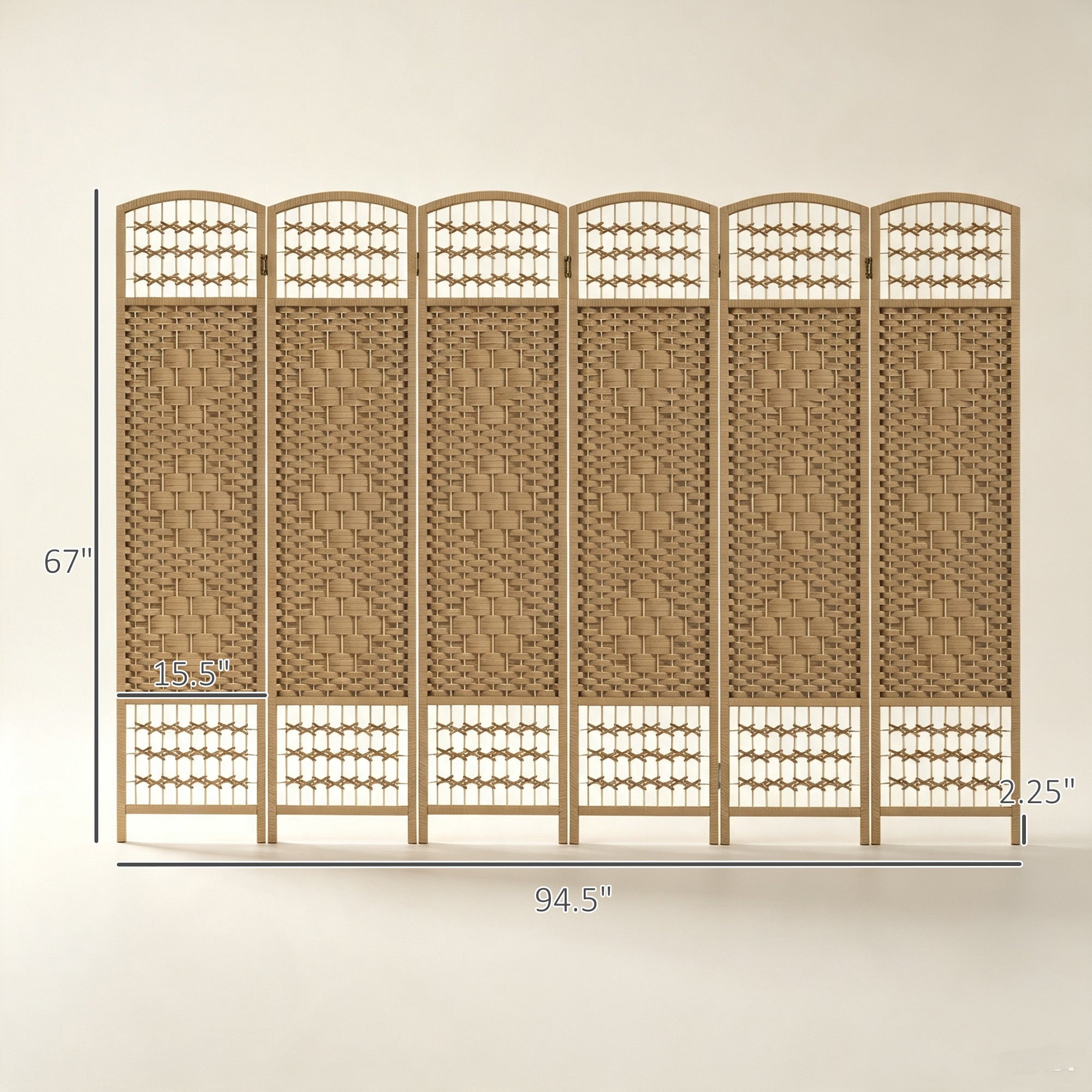 6 Panel Folding Room Divider Portable Privacy Screen Wave Fiber Room Partition for Home Office Natural