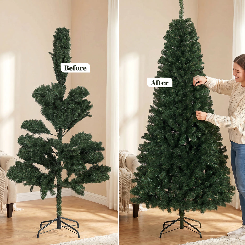 7.5 ft Artificial Christmas Tree, Norway Spruce Tree, Hinged Xmas Tree with Metal Stand