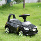 Kids Ride On Push Car, Foot-to-Floor Walking Sliding Toy Car for Toddler with Working Horn, Music, Headlights and Storage, Black