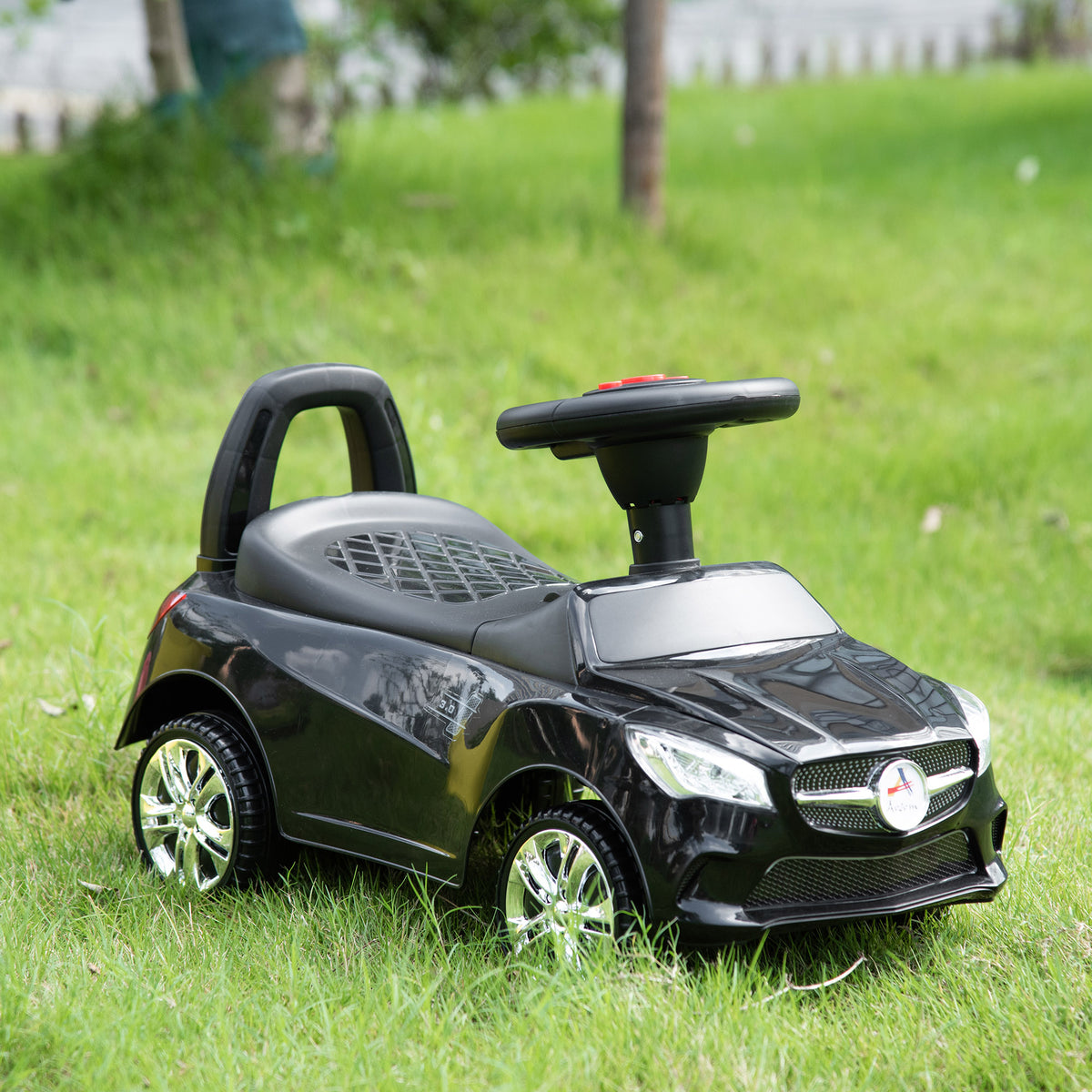 Kids Ride On Push Car, Foot-to-Floor Walking Sliding Toy Car for Toddler with Working Horn, Music, Headlights and Storage, Black