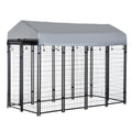 Outdoor Dog Kennel with Roof, 8' x 4' x 6' Heavy Duty Welded Wire Dog Playpen Enclosure with Escape-proof Lock, UV-Resistant & Waterproof Cover, for Large Dogs, Silver