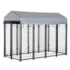 Outdoor Dog Kennel with Roof, 8' x 4' x 6' Heavy Duty Welded Wire Dog Playpen Enclosure with Escape-proof Lock, UV-Resistant & Waterproof Cover, for Large Dogs, Silver