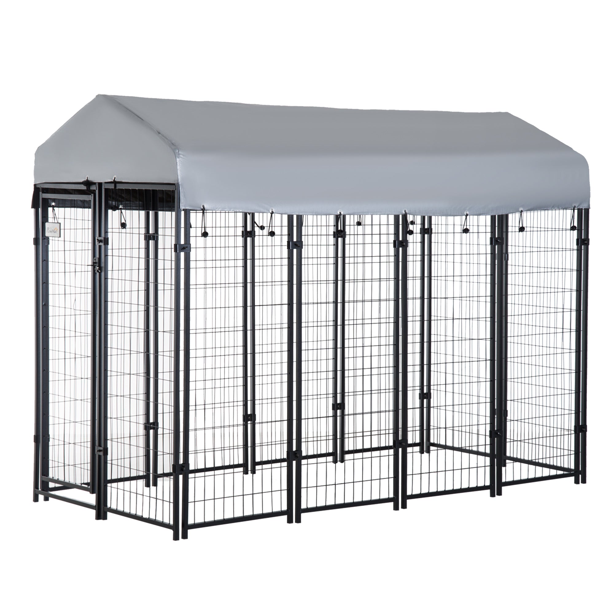 Outdoor Dog Kennel with Roof, 8' x 4' x 6' Heavy Duty Welded Wire Dog Playpen Enclosure with Escape-proof Lock, UV-Resistant & Waterproof Cover, for Large Dogs, Silver