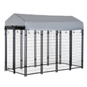 Outdoor Dog Kennel with Roof, 8' x 4' x 6' Heavy Duty Welded Wire Dog Playpen Enclosure with Escape-proof Lock, UV-Resistant & Waterproof Cover, for Large Dogs, Silver