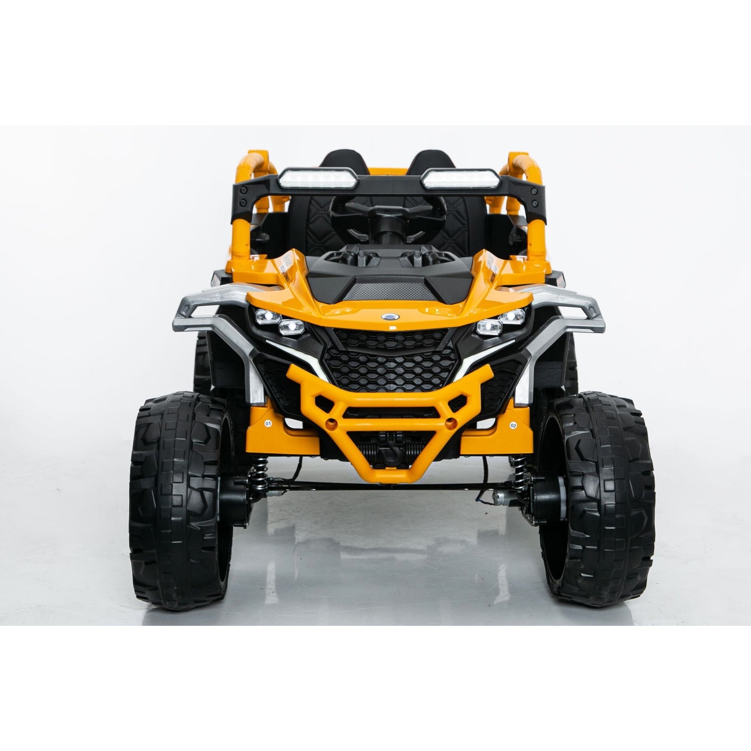 12V 2-Seater Kids Electric UTV Ride-On with Remote Control, Electric Go-Kart with Music & Flashlights, 45.5" L x 28.5" W x 24.5" H, Yellow+Black