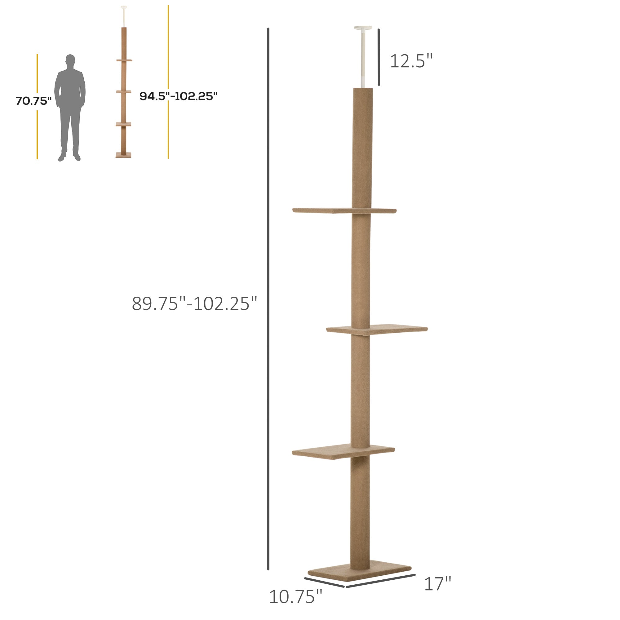 4-level Platform Cat Tree with Sisal-Covered Scratching Posts Natural Cat Tree Activity Center for kittens, Brown