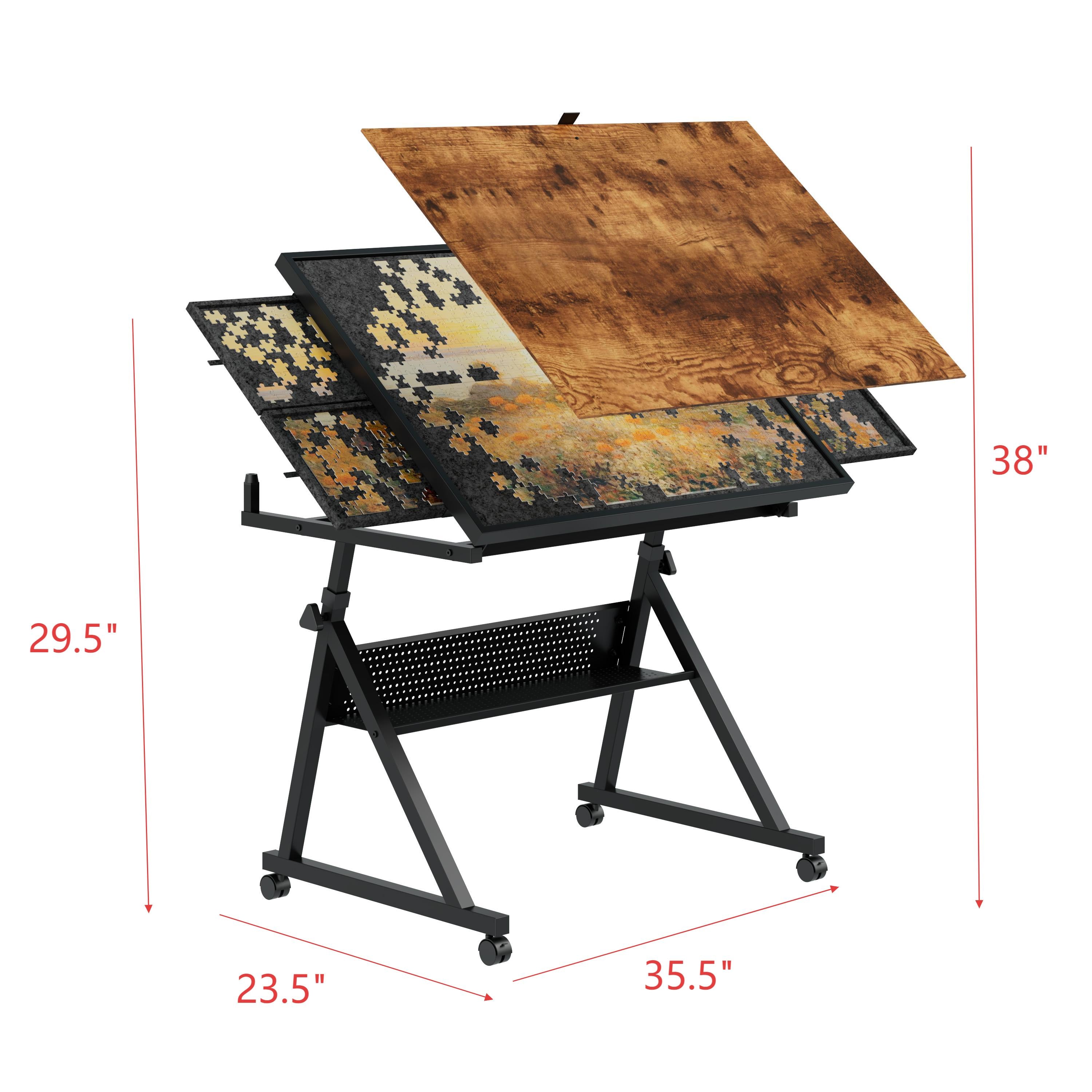 1500-Piece Jigsaw Puzzle Table with 4 Felt Storage Trays, Locking Casters, Drawing Desk with Wooden Cover, 35.5" L x 23.5" W x 29.5" H, Black