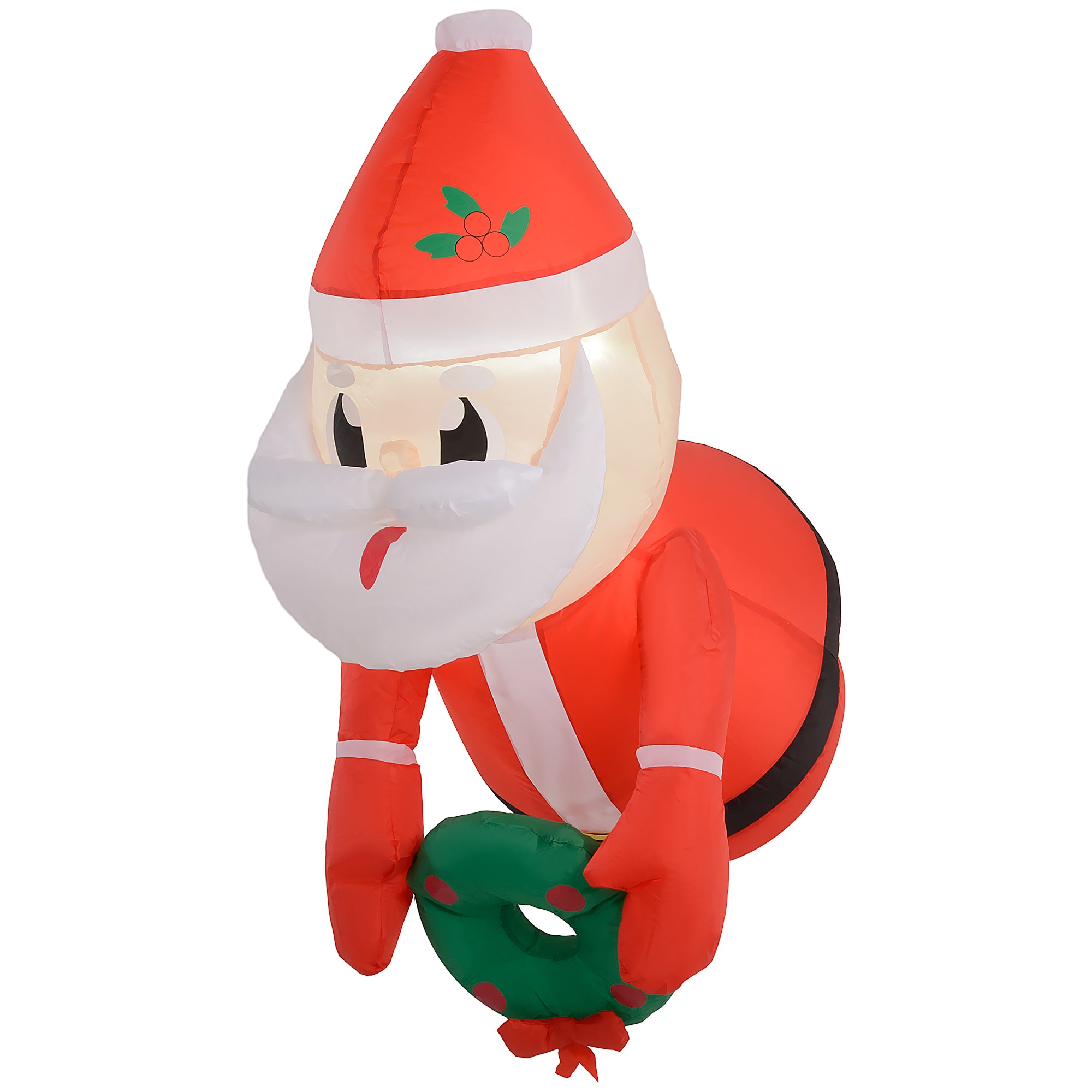 3.4' Inflatable Santa Claus Holding Wreath w/ LED Lights, Blow-Up Outdoor Hanging Display for Garden Party