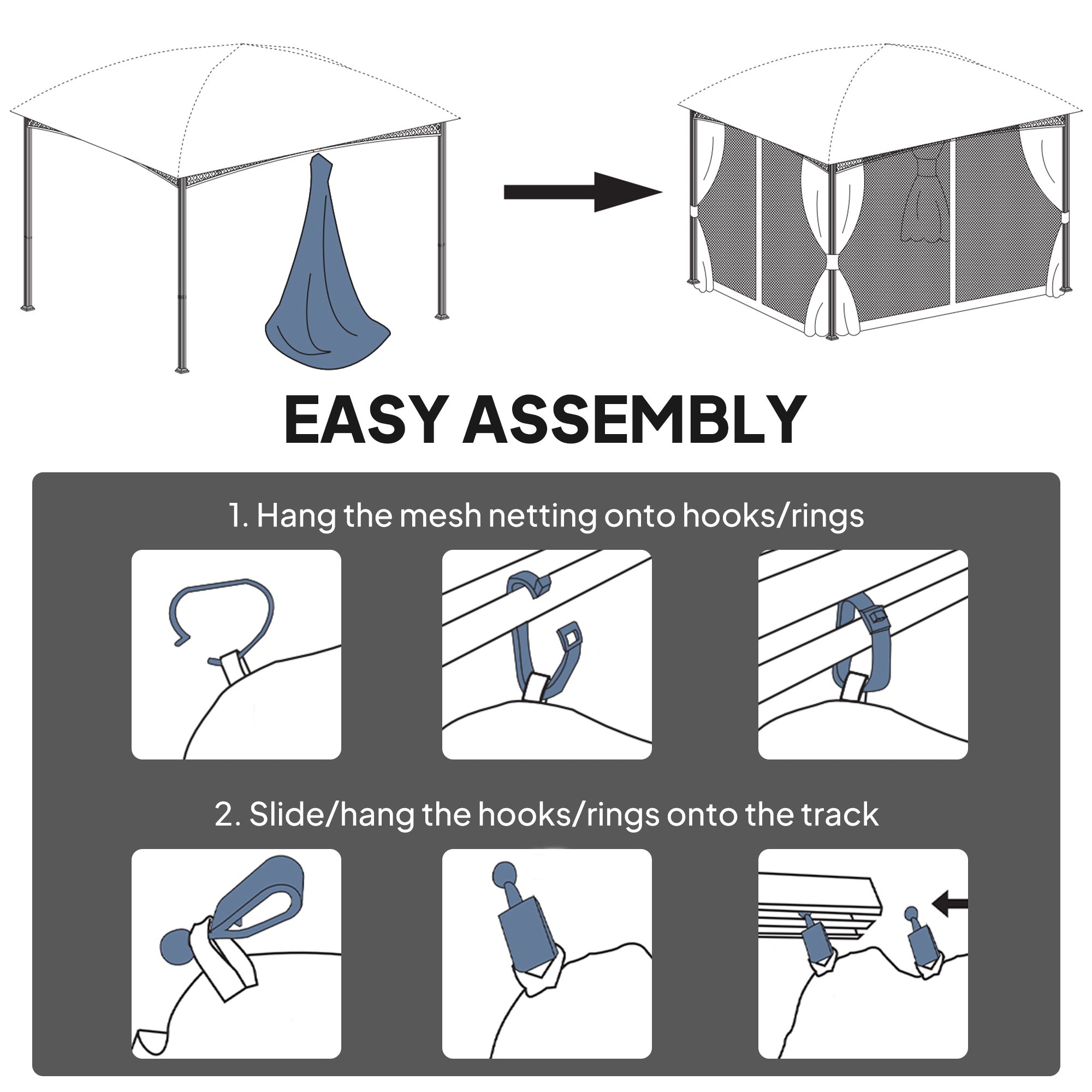 Replacement Mesh Sidewall Netting for 10' x 12' Gazebos and Canopy Tents with Zippers, (Sidewall Only) Cream