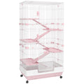 32"L 6-Level Small Animal Cage Rabbit Hutch with Universal Lockable Wheels, Slide-out Tray for Bunny, Chinchillas, Ferret, Pink