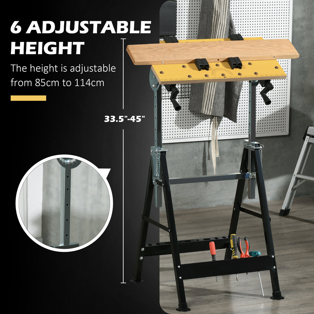 Work Bench Tool Stand with Adjustable Height and Angle, Carpenter Saw Table with 4 Clamps, Steel Frame, 220lbs Capacity