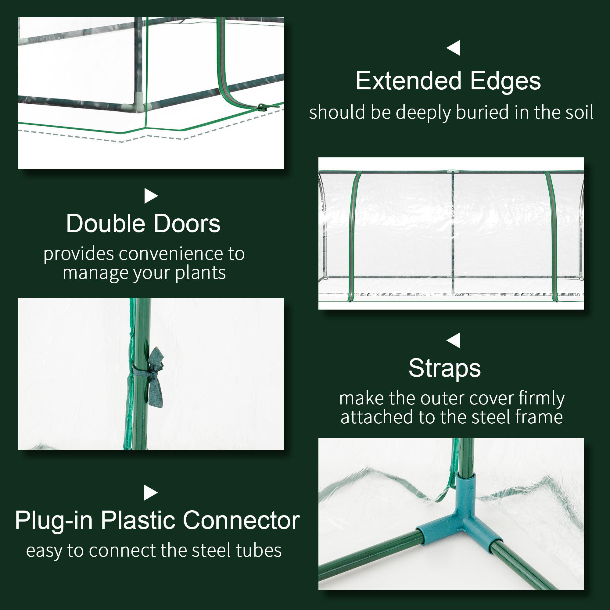 7' L x 3' W x 2.5' H Portable Tunnel Greenhouse for Outdoor Garden Hot House with 4 Zippered Doors, PVC Cover